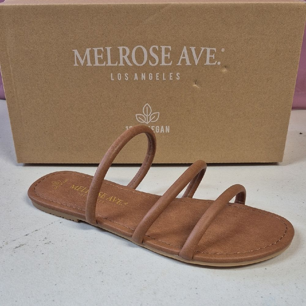 Melrose Ave Women's 9 3 Strap Slide Vegan Leather In Cognac - New